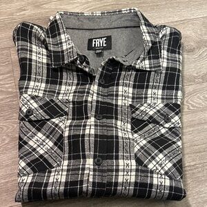 Frye Black and White Plaid Casual Button Down Shirt